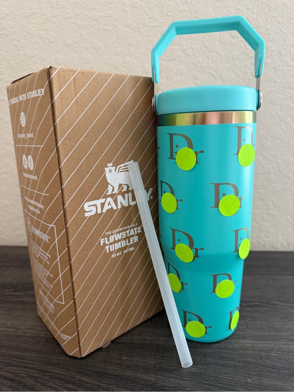 Turquoise 30oz Tumbler Iridescent Color Shift Detail with Straw & Box
